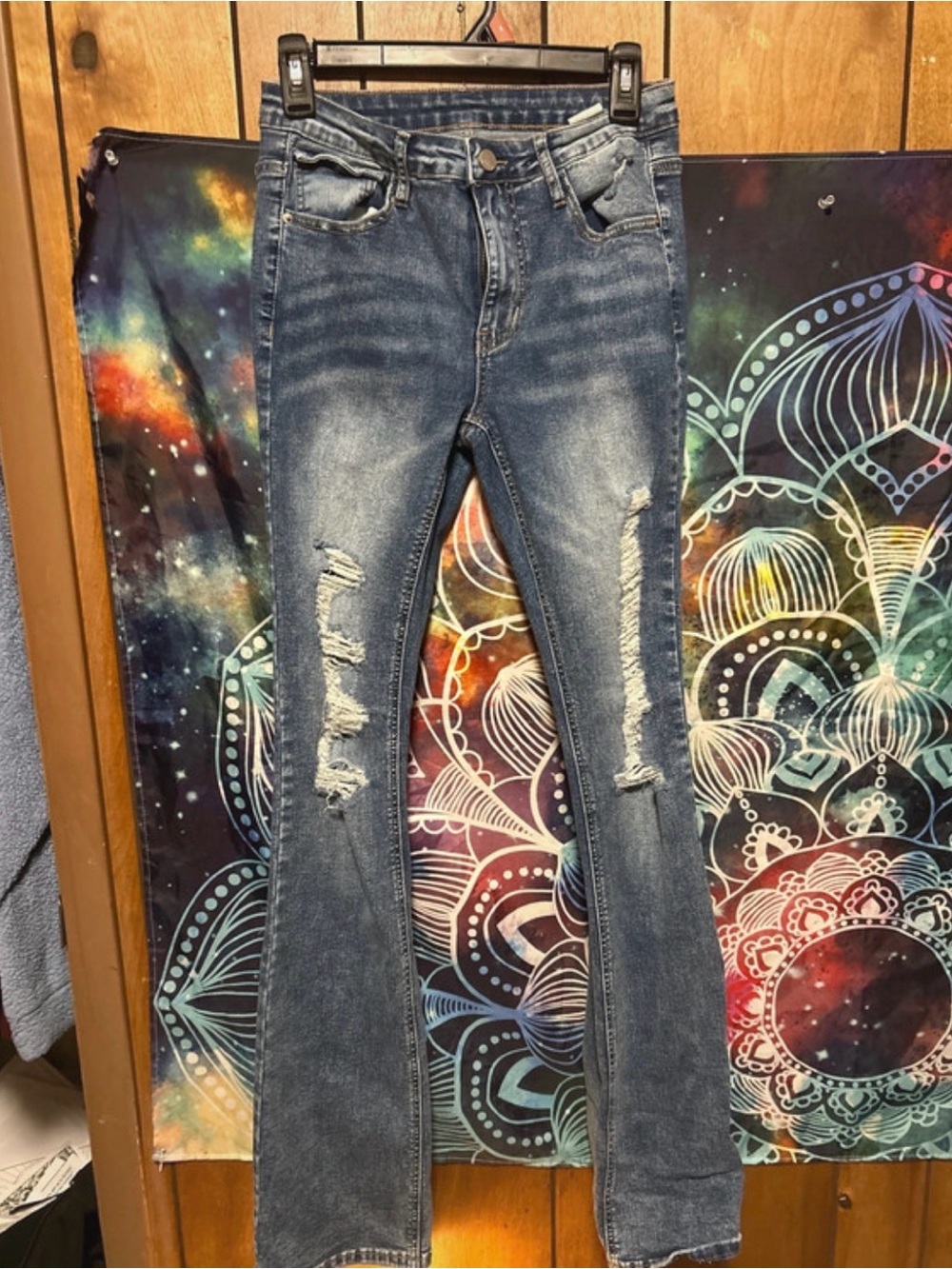SHEIN Ripped Dark Blue Flared Jeans